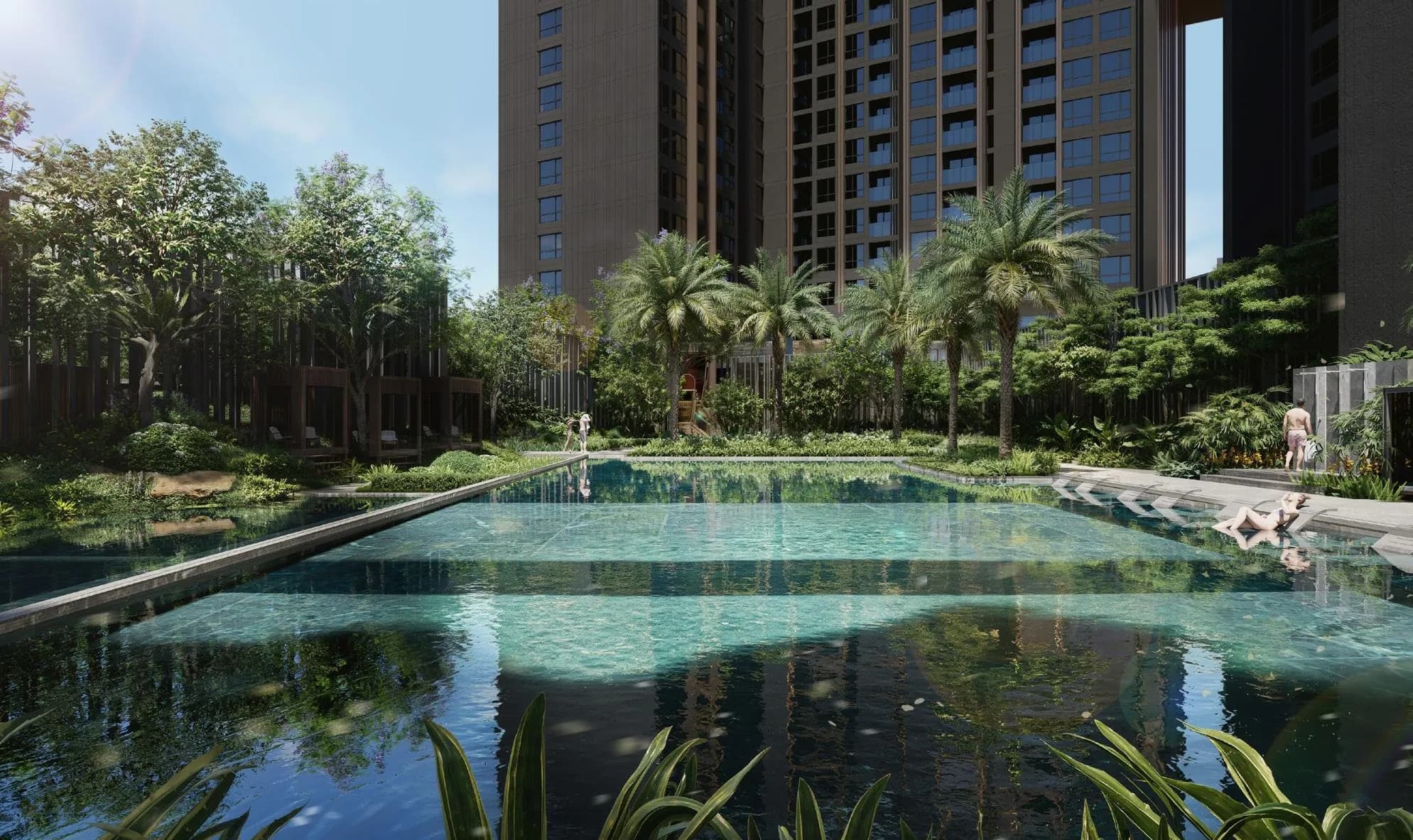 Hồ bơi lớn giữa cảnh quan cây xanh
