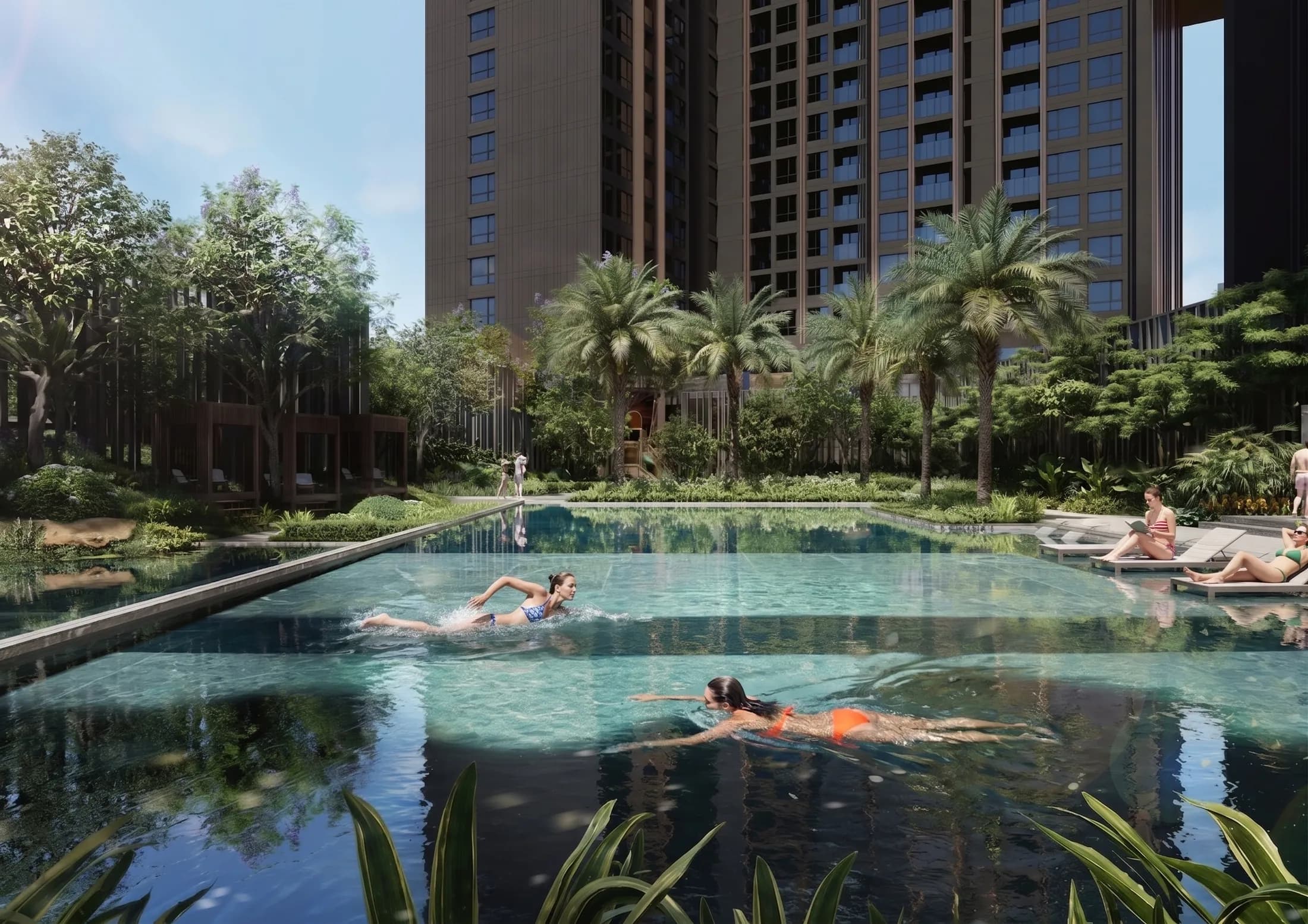 Hồ bơi phong cách resort giữa hàng dừa và cây xanh nhiệt đới của Era City