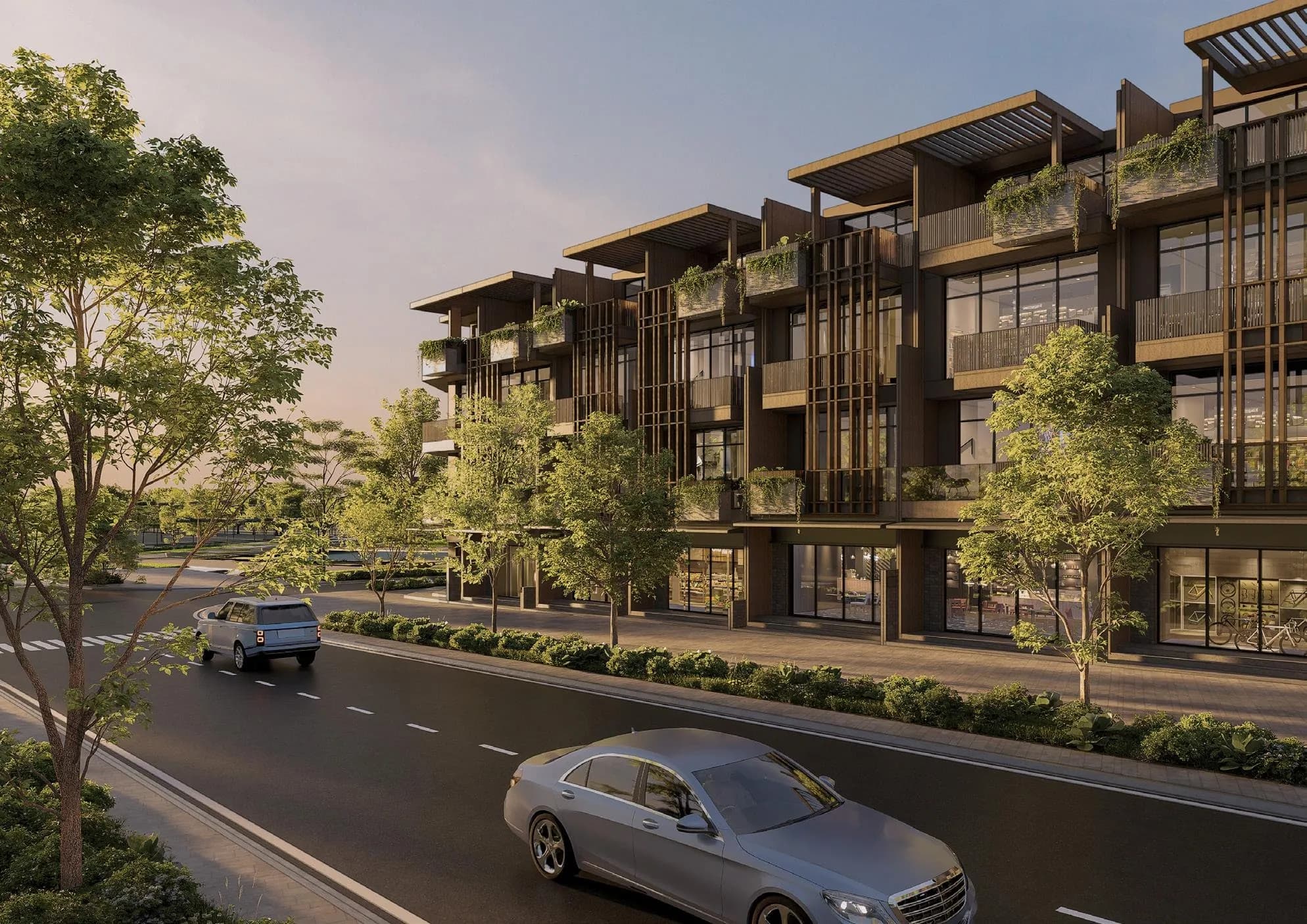 Căn góc shophouse mặt tiền lam gỗ